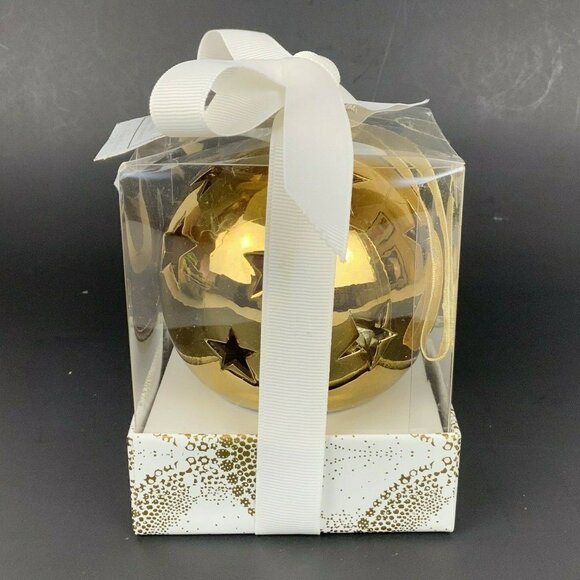 Apple Cinnamon Fragrance Christmas Ornament Gold Round Star Cutouts White Ribbon - Picture 2 of 6